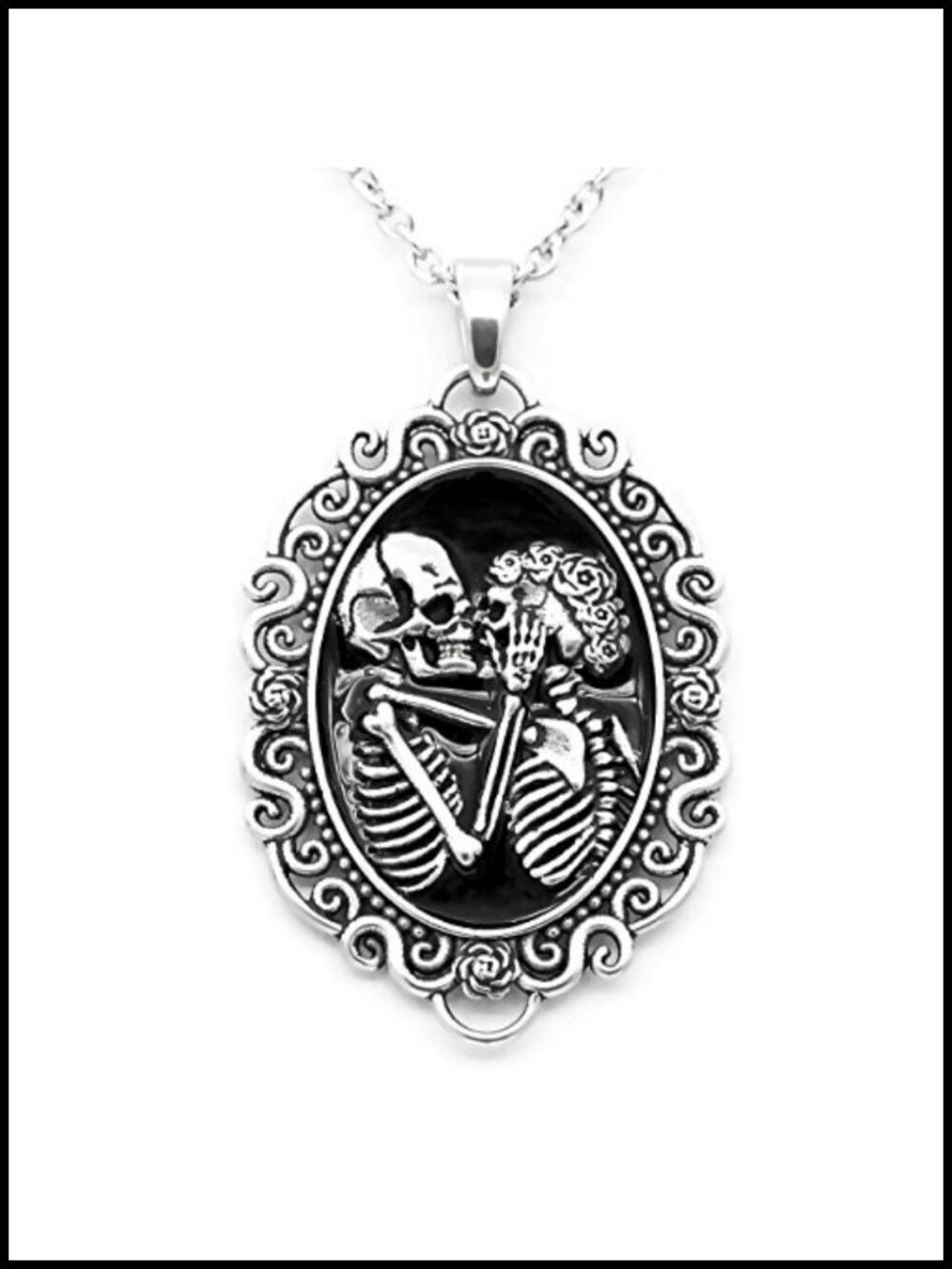 Stainless Steel Skull Cameo Pendant Necklace 17-19 Inch Adjustable Chain